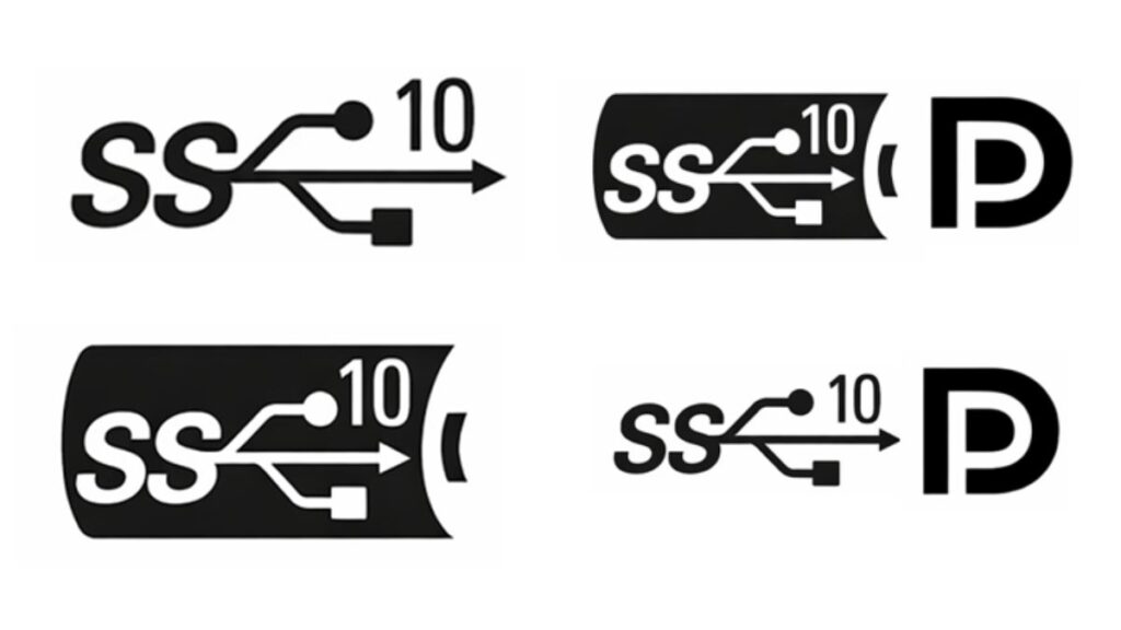 SuperSpeed USB 10Gbps(SS 10)およびUSB Power Delivery対応を示すUSBロゴマーク