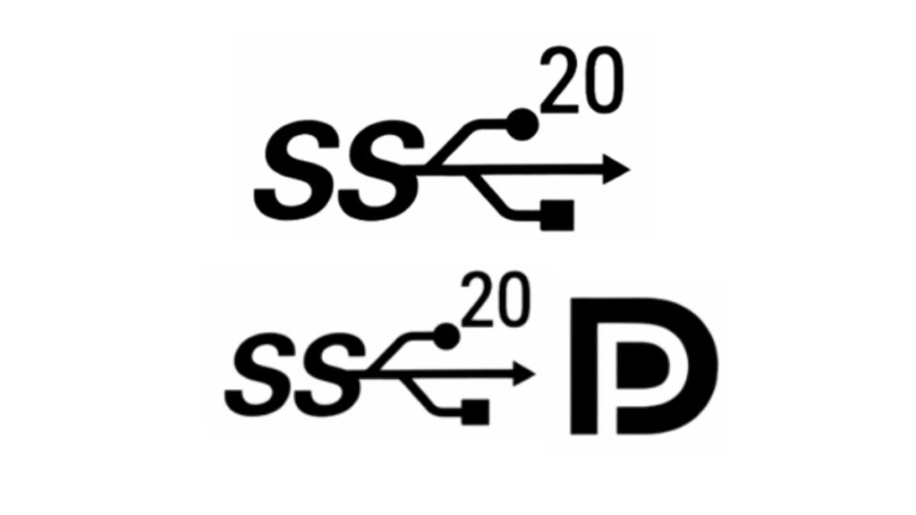SuperSpeed USB 20Gbps（SS 20）およびUSB Power Delivery対応を示すUSBロゴマーク