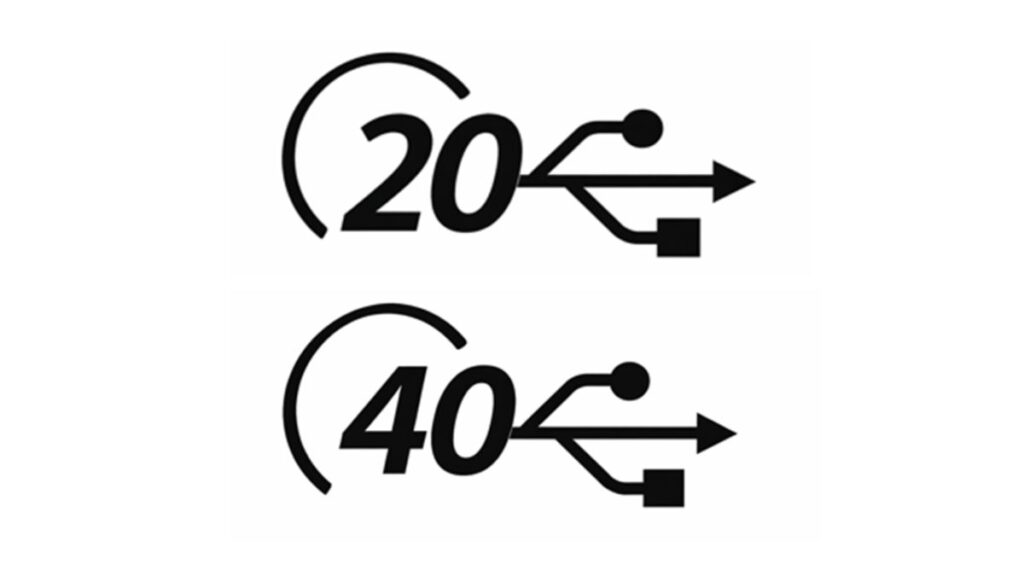 USB4 20GbpsおよびUSB4 40Gbpsを示すUSB4ロゴマーク